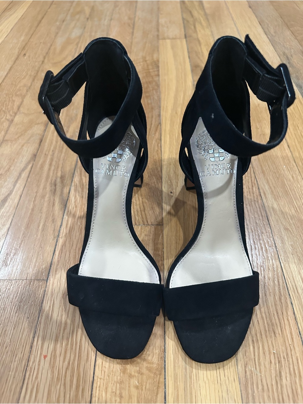 Vince Camuto Corlina Strappy Black Suede/Velvet 4” Heel Size 6
